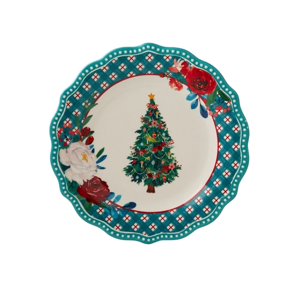 2022 New Pioneer Woman Wishful Winter Holiday Teal 3 Piece Place Setting - Picture 4 of 6